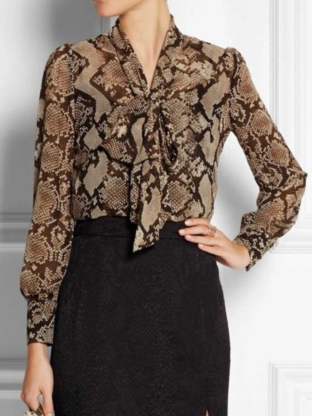 ALTUZARRA for Target Women’s XL Brown Python Print Chiffon Blouse